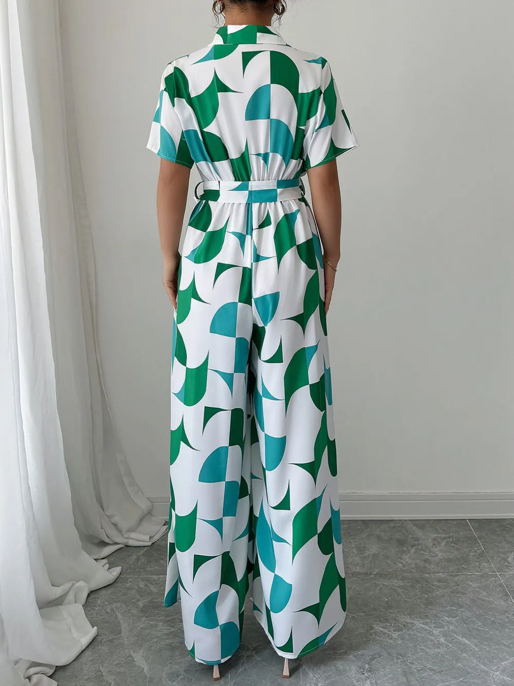 Printed Wide Leg Belted Jumpsuit, image 2