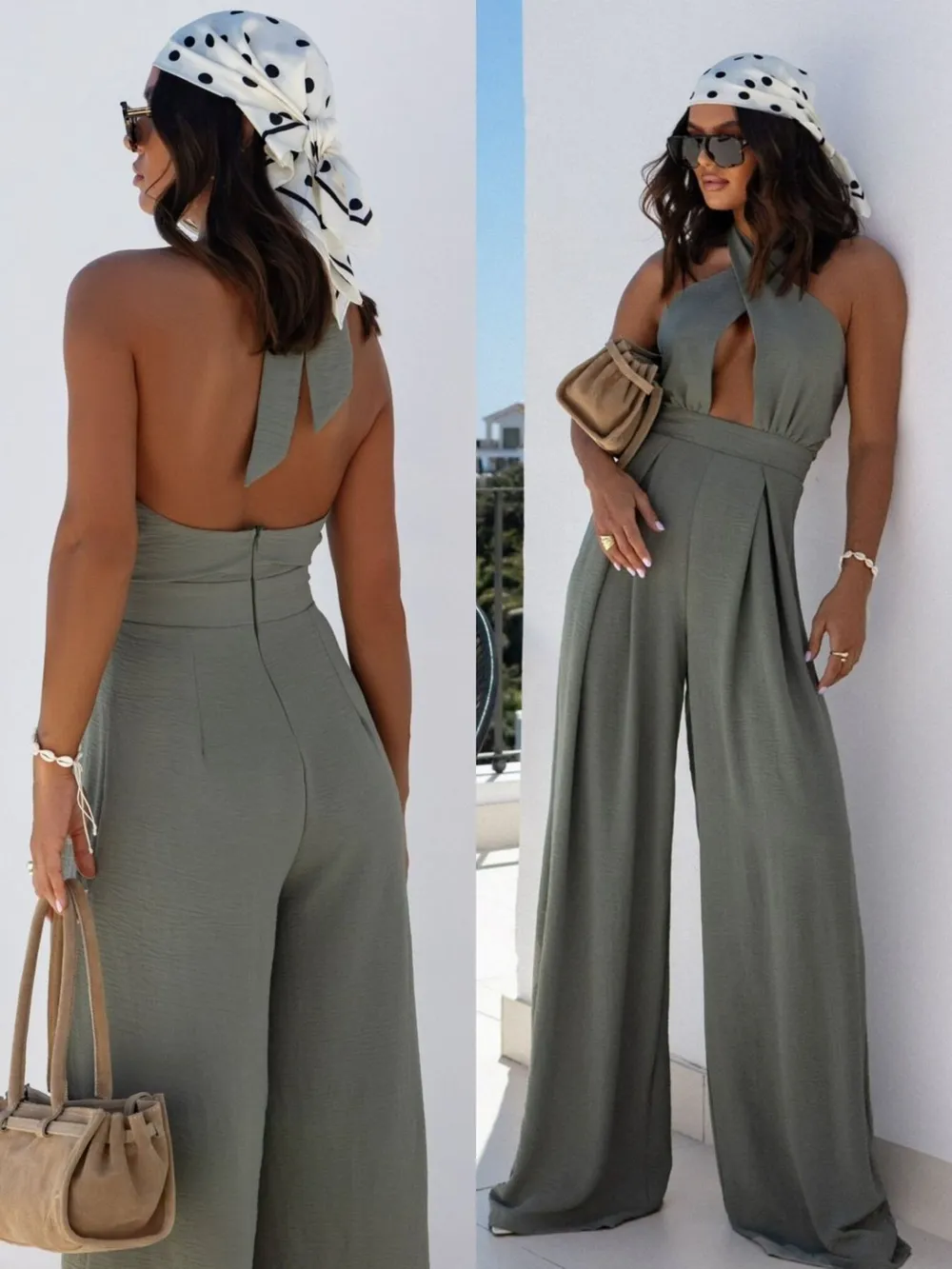 Wide Leg Cutout Halter Neck Jumpsuit, image 4