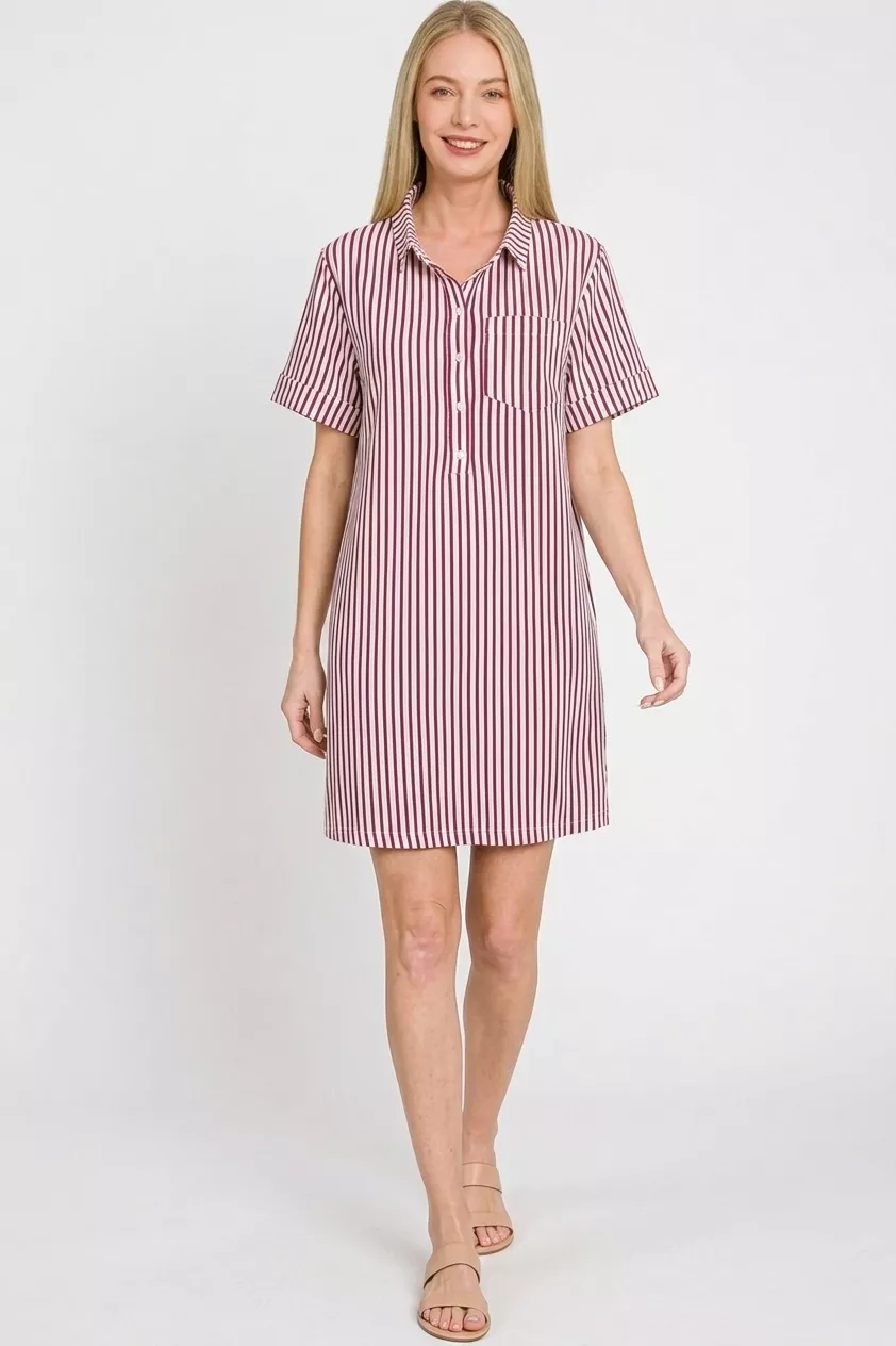 Stripe Collared Half Button Up T-Shirts Dress, image 2