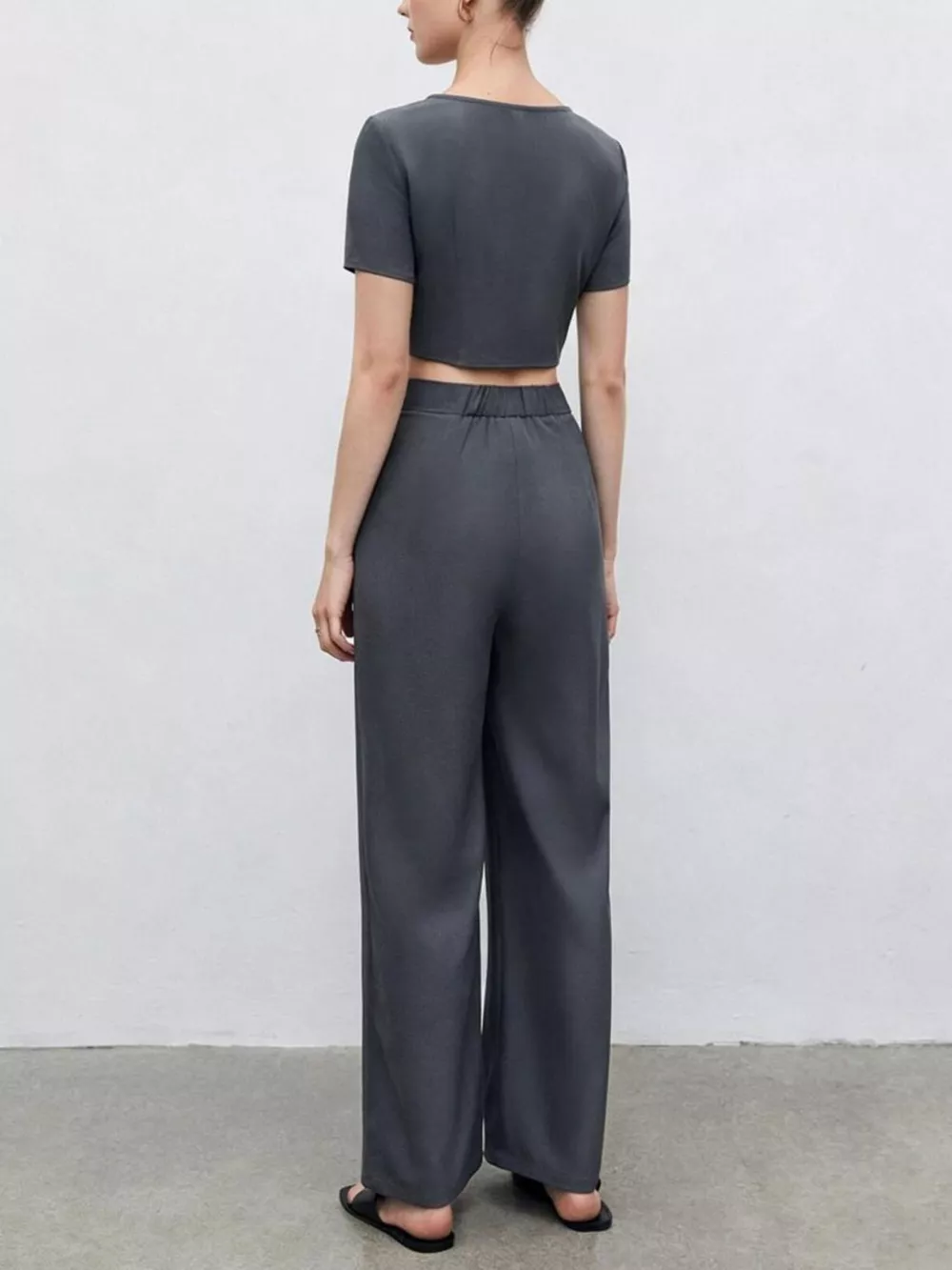 Square Neck Crop Top & Wide Leg Pants Set, image 5