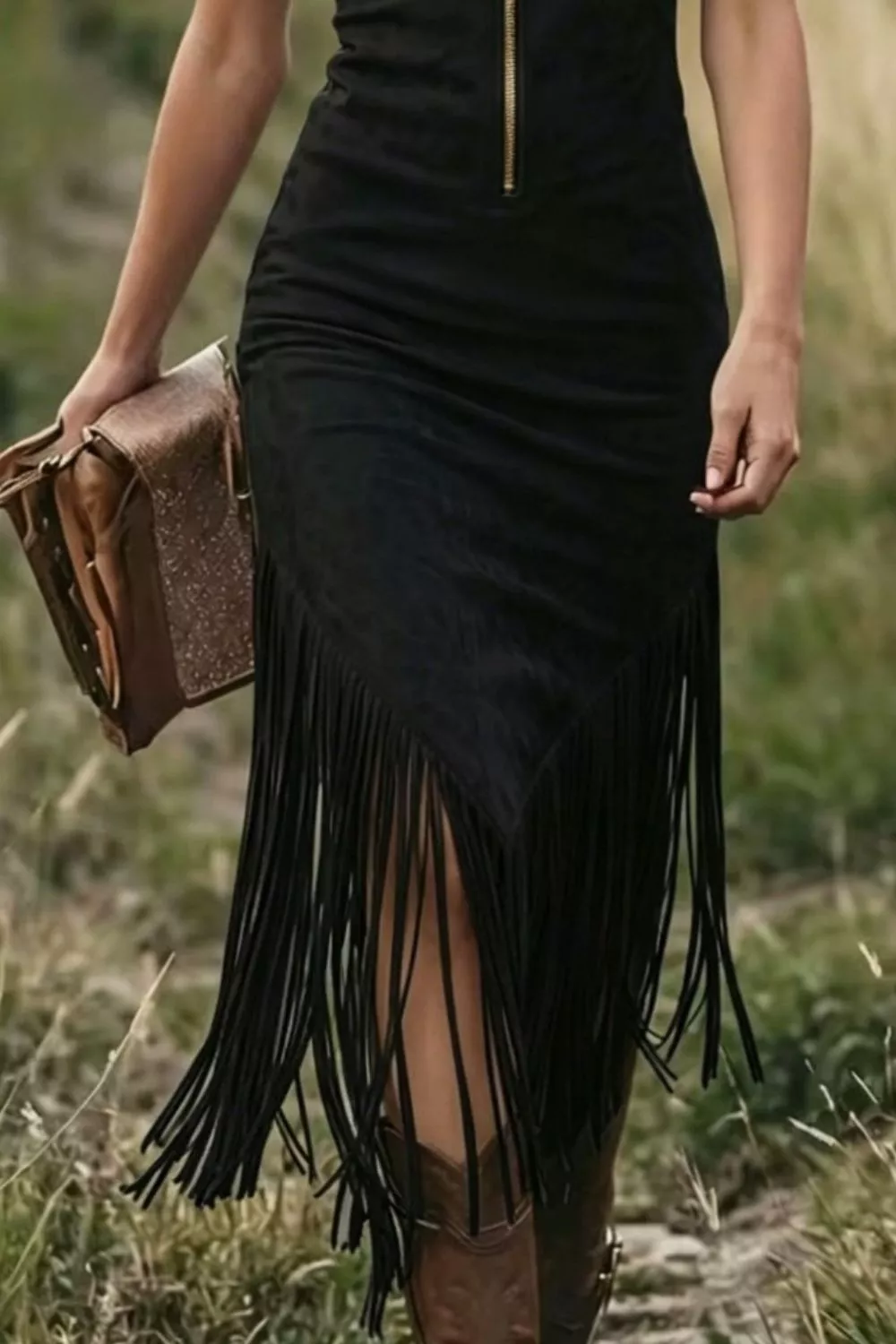 Fringe Zip Front Sleeveless Dress, image 12