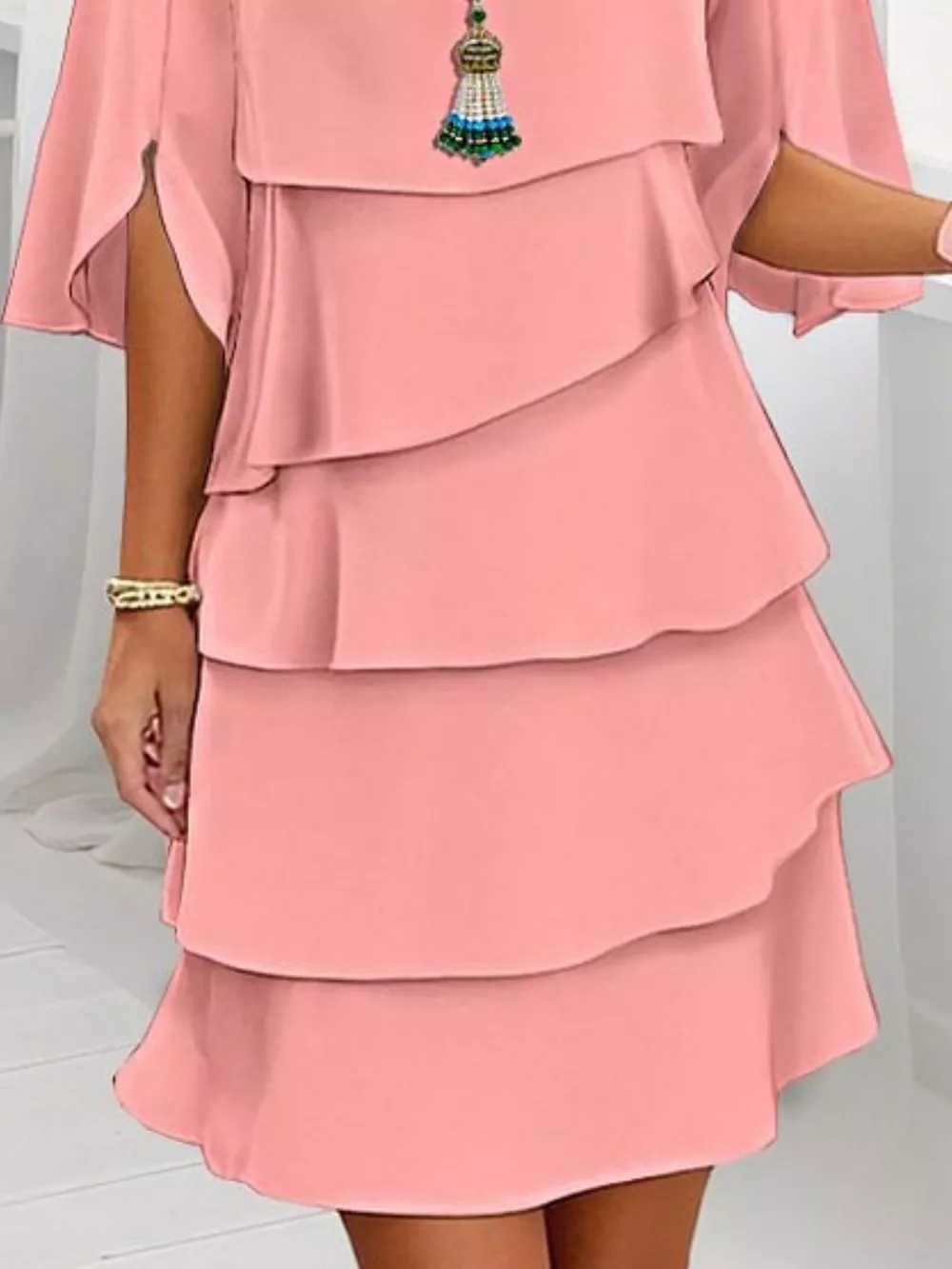 Full Size Ruffled Layered Flutter Sleeve Dress Plus Size, image 5