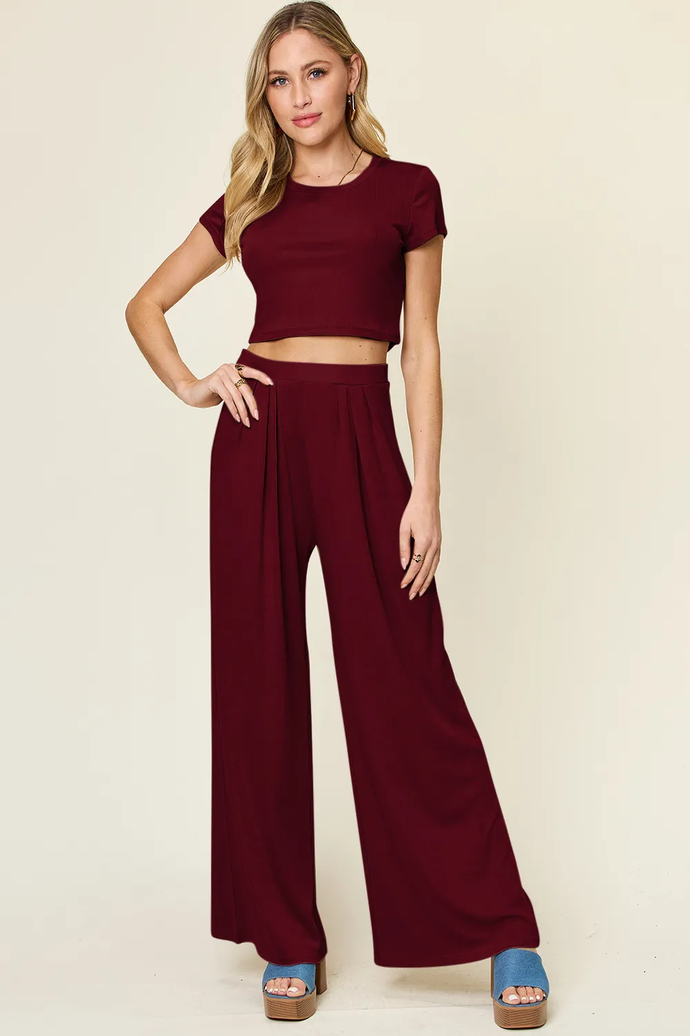 Full Size Round Neck Top and Pants Set, image 3
