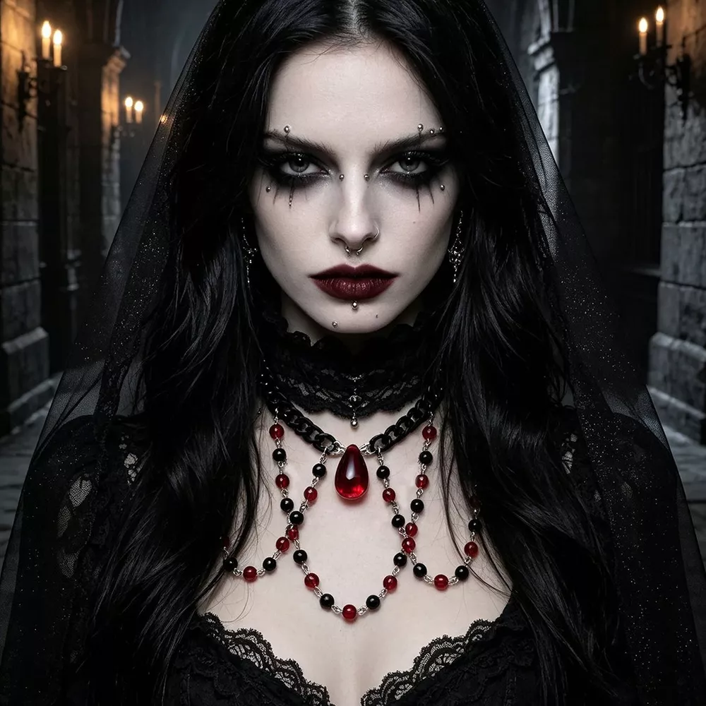 Gothic Vampire Beaded Teardrop Necklace, image 4