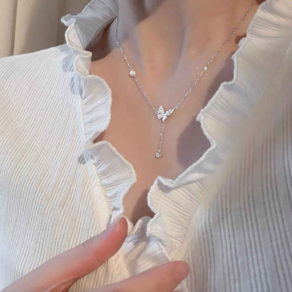 925 Sterling Silver Zircon Butterfly Necklace