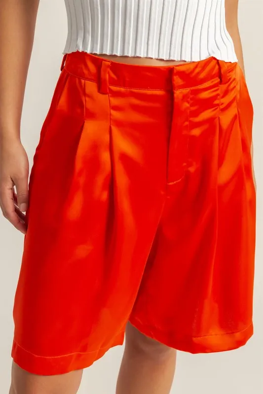High-Waist Pleated Satin Shorts, image 4