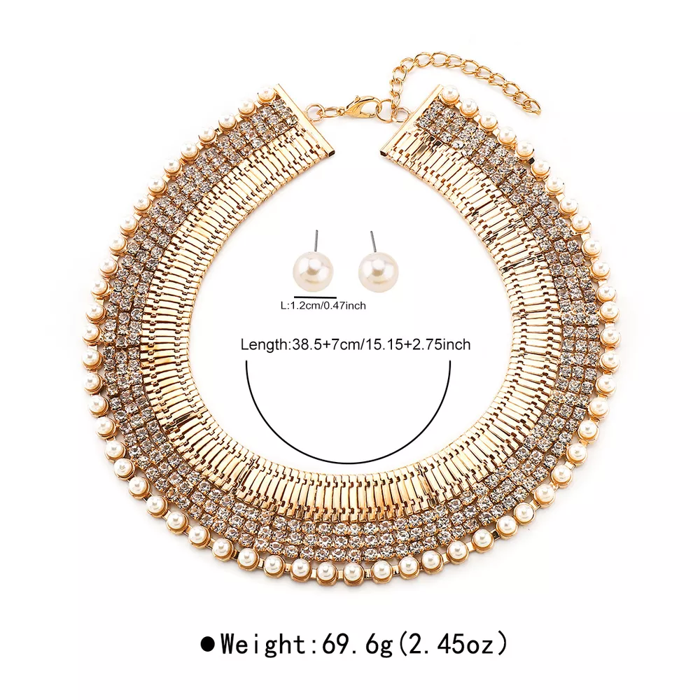 18K Gold-Plated Pearl Earrings and Necklace Jewelry Set, image 5