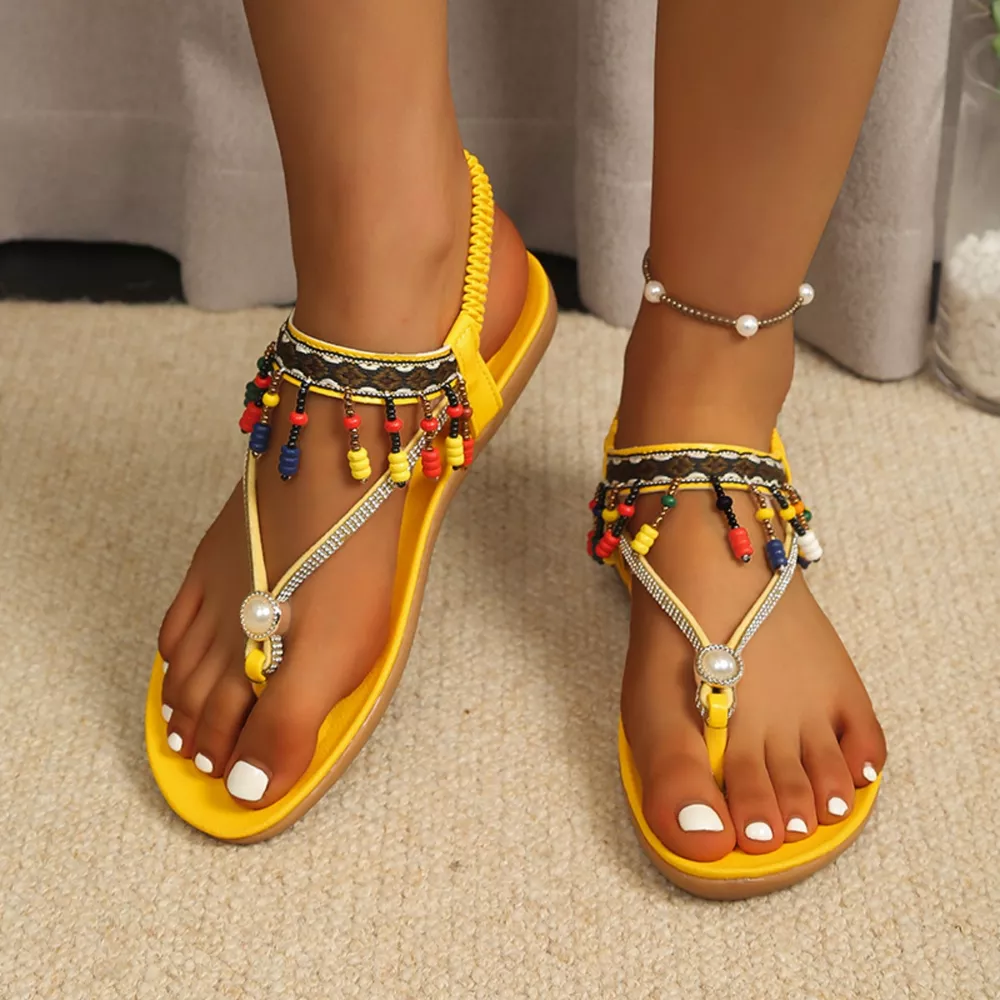 Beaded Ankle Strap Thong Sandals, image 3