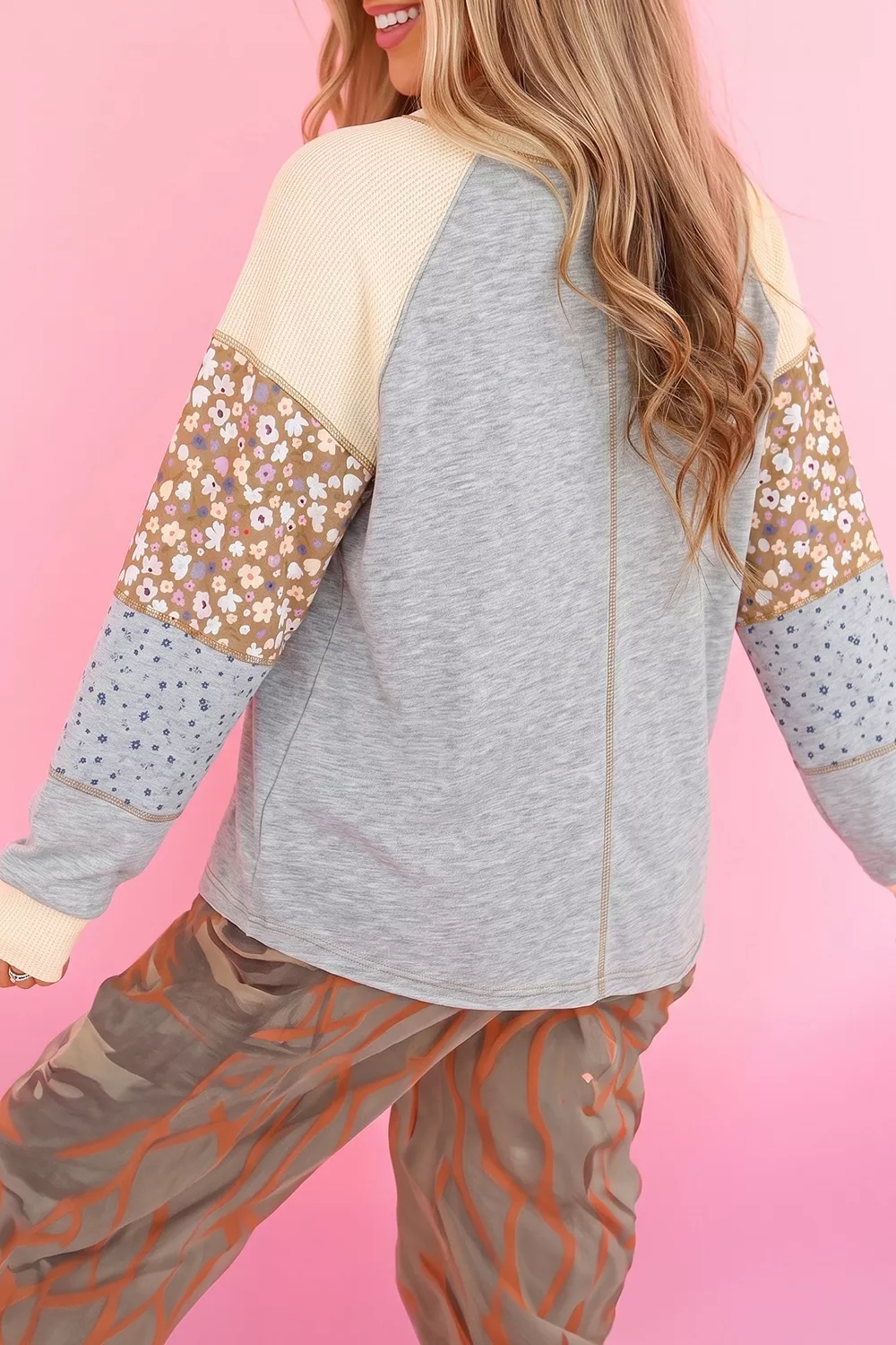 Floral Patchwork Raglan Sleeve Sweatshirt, image 2