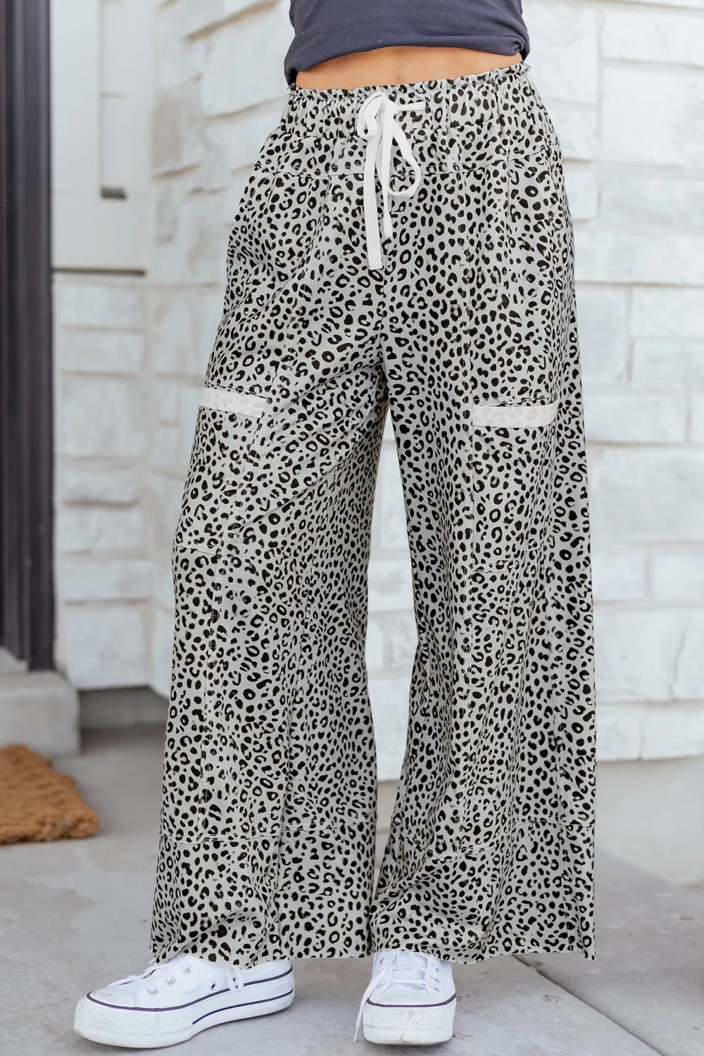 Animal Print Wide Leg Terry Knit Pants, image 4