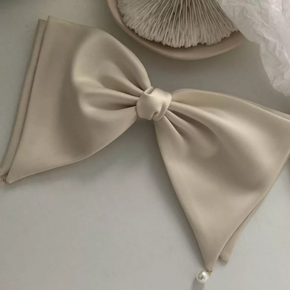 Satin Pearl Bow Hair Clip, image 2