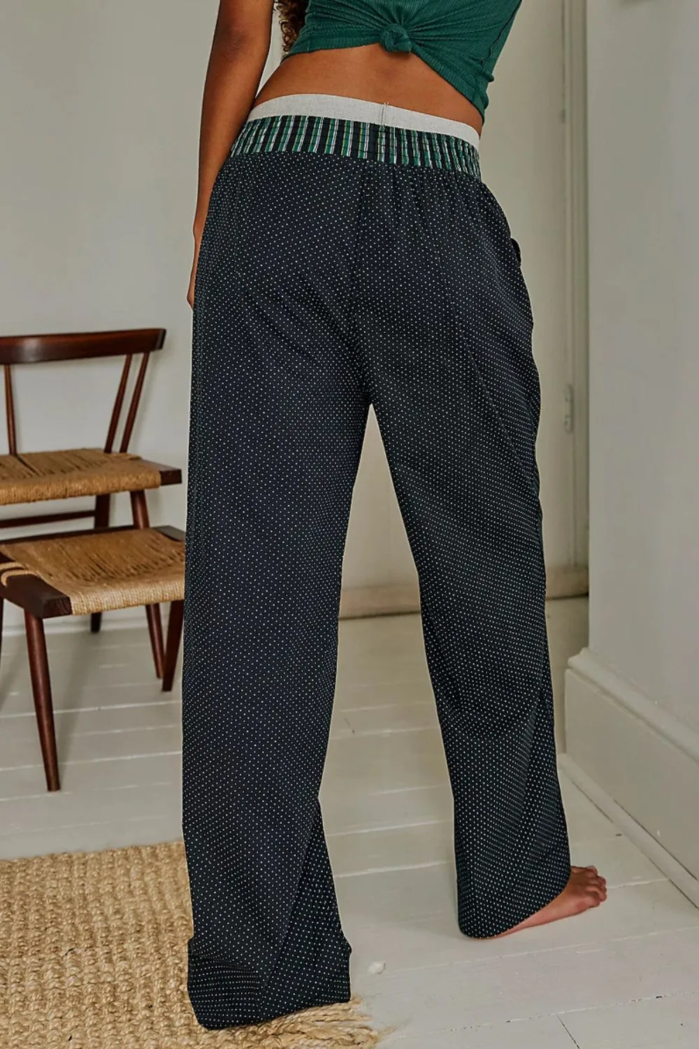 Polka Dot Elastic Waist Wide Leg Pants, image 3