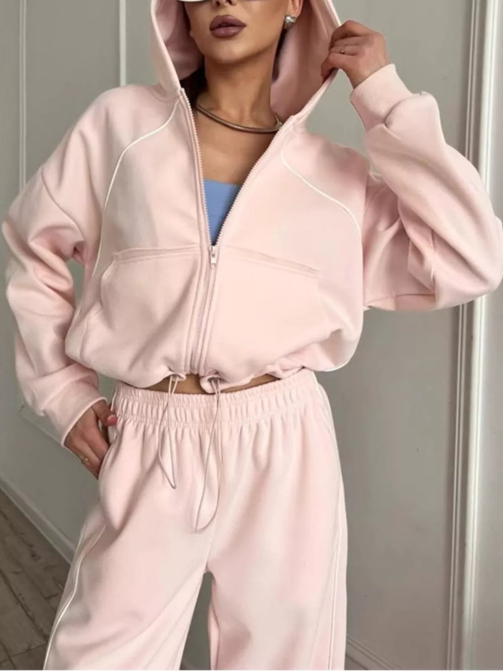 Fleece Zip-Up Hoodie and Joggers Set, image 2