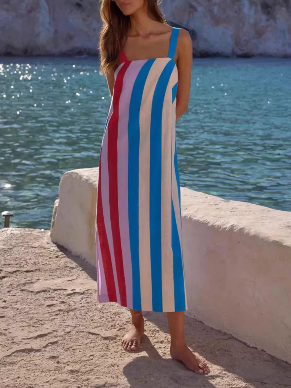 Striped Wide Strap Midi Dress, image 3