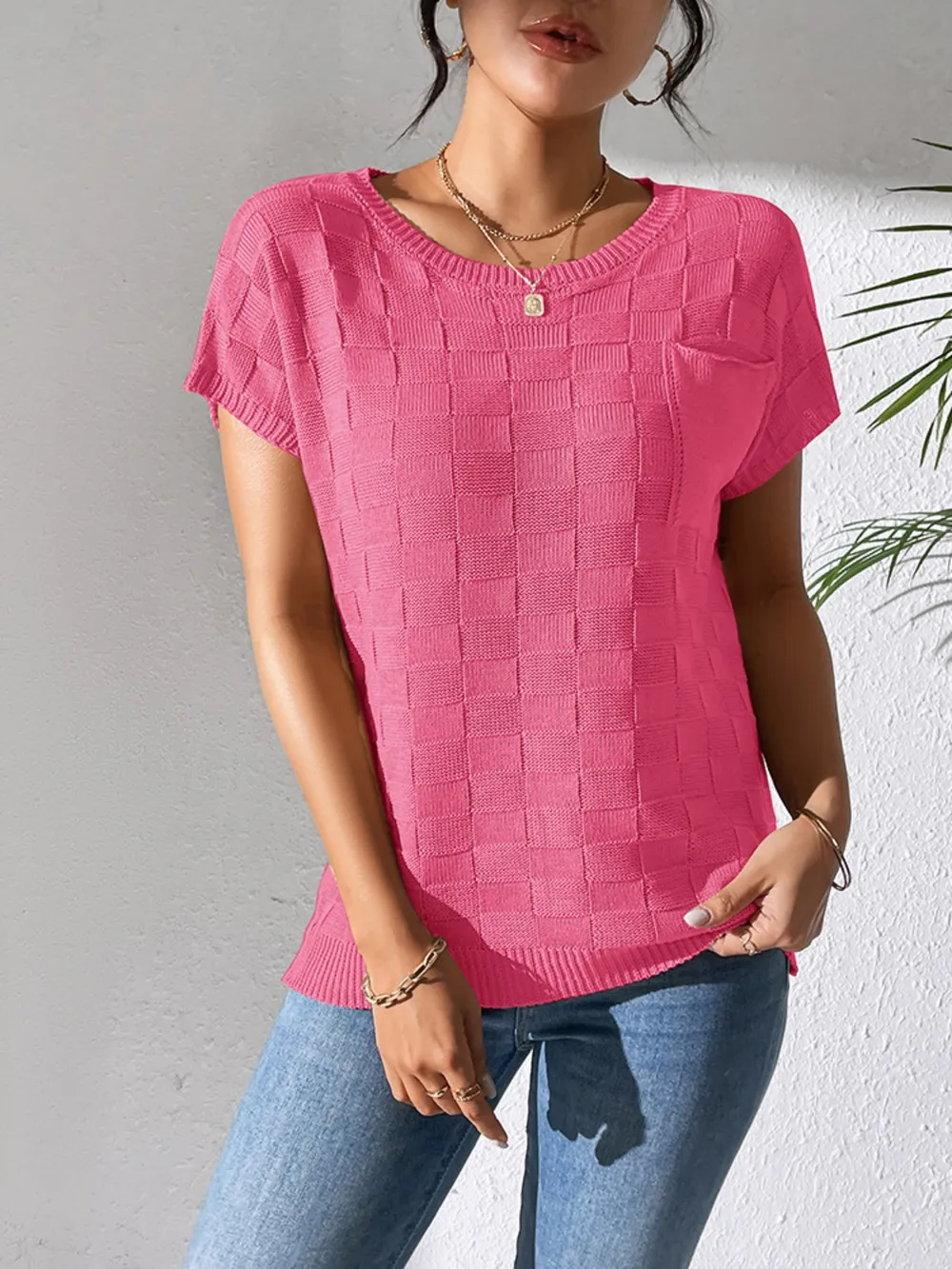 Round Neck Short Sleeve Knit Top, image 9