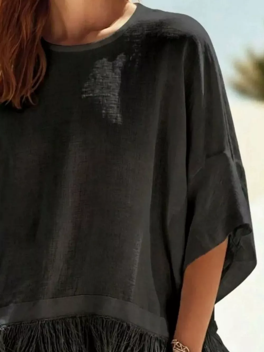 Fringed 3/4 Sleeve Blouse, image 6