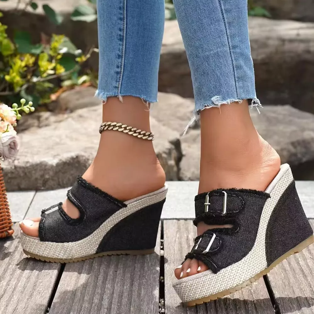 Buckle Open Toe Wedge Sandals, image 6