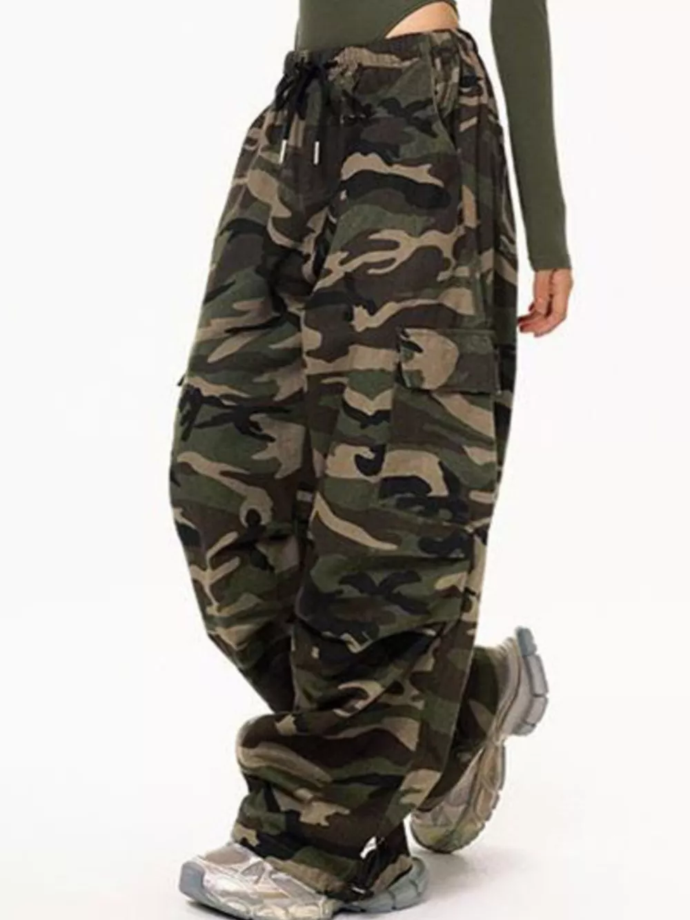 Camouflage Cargo Pants with Drawstring Waist, image 3