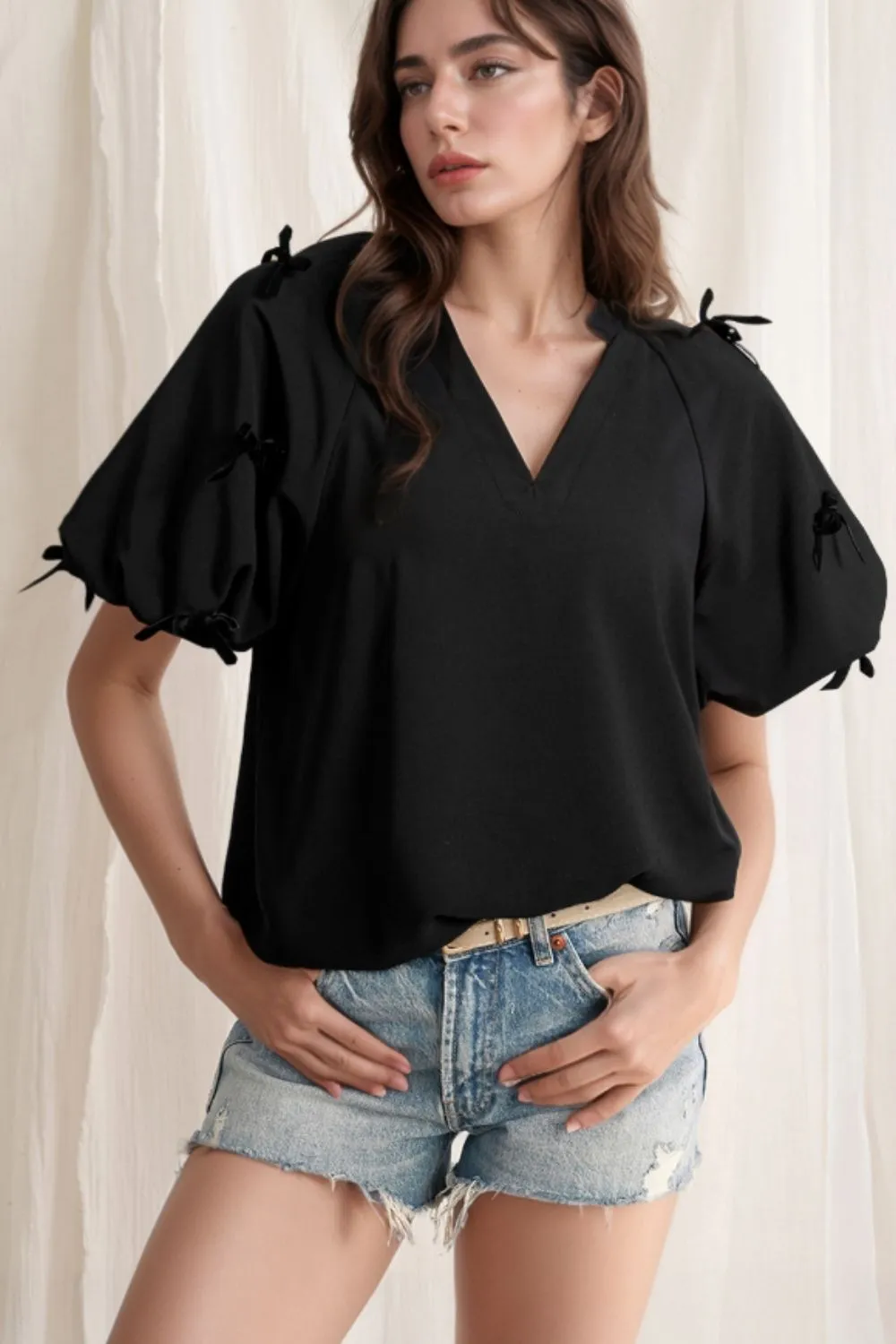 Bow Decor Puff Sleeve Blouse, image 2