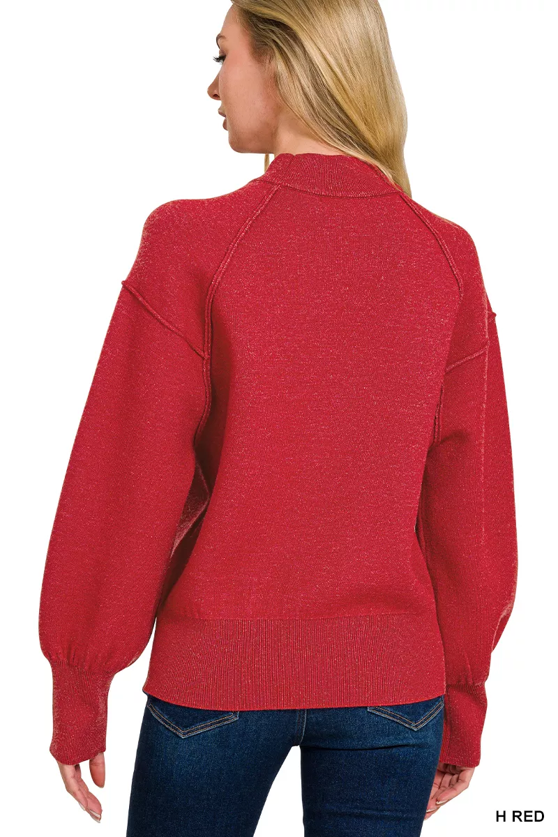 Viscose Mock Neck Exposed Seam Sweater, image 2