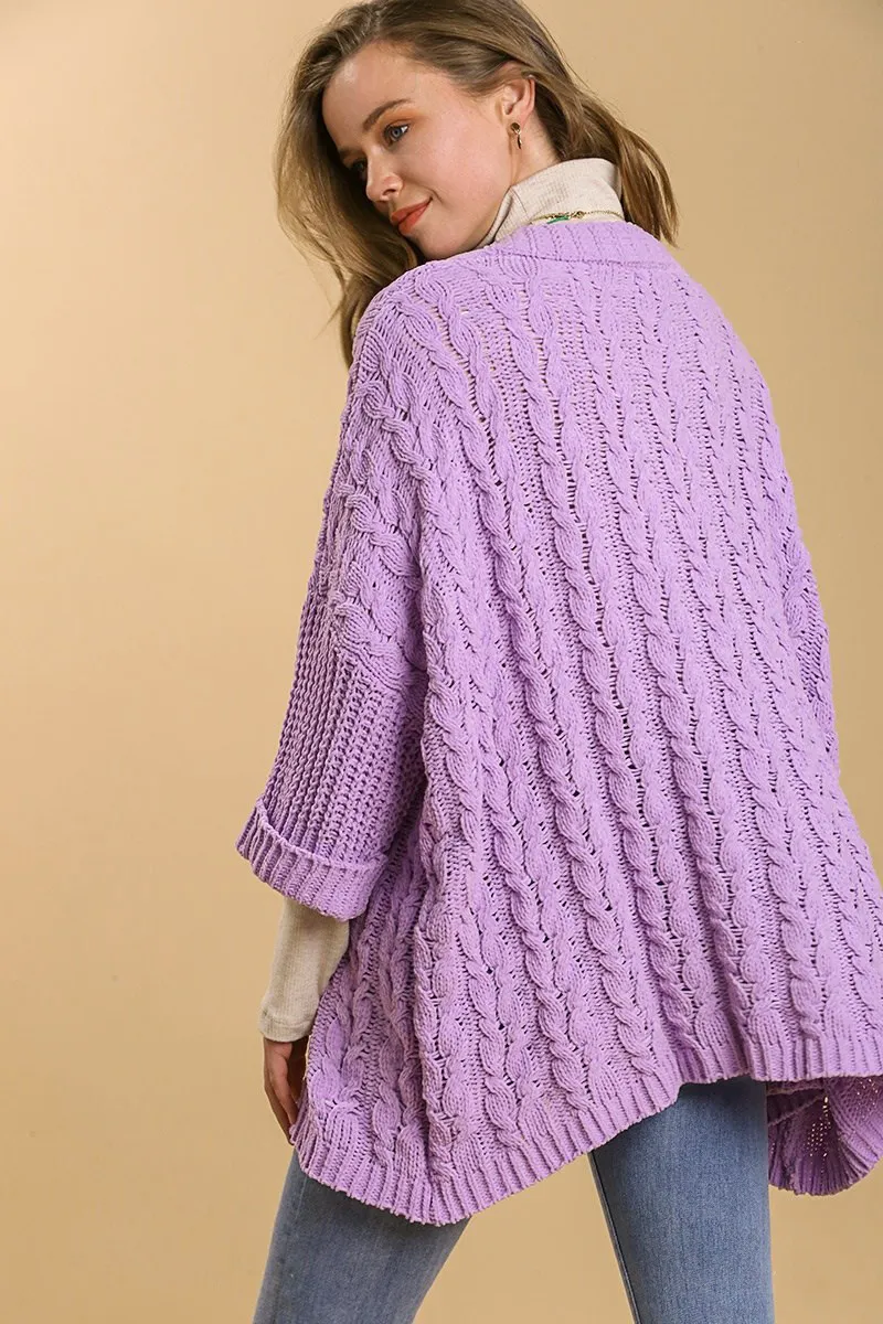 Full Size Cable Knit Open Front Long Sleeve Cardigan, image 2