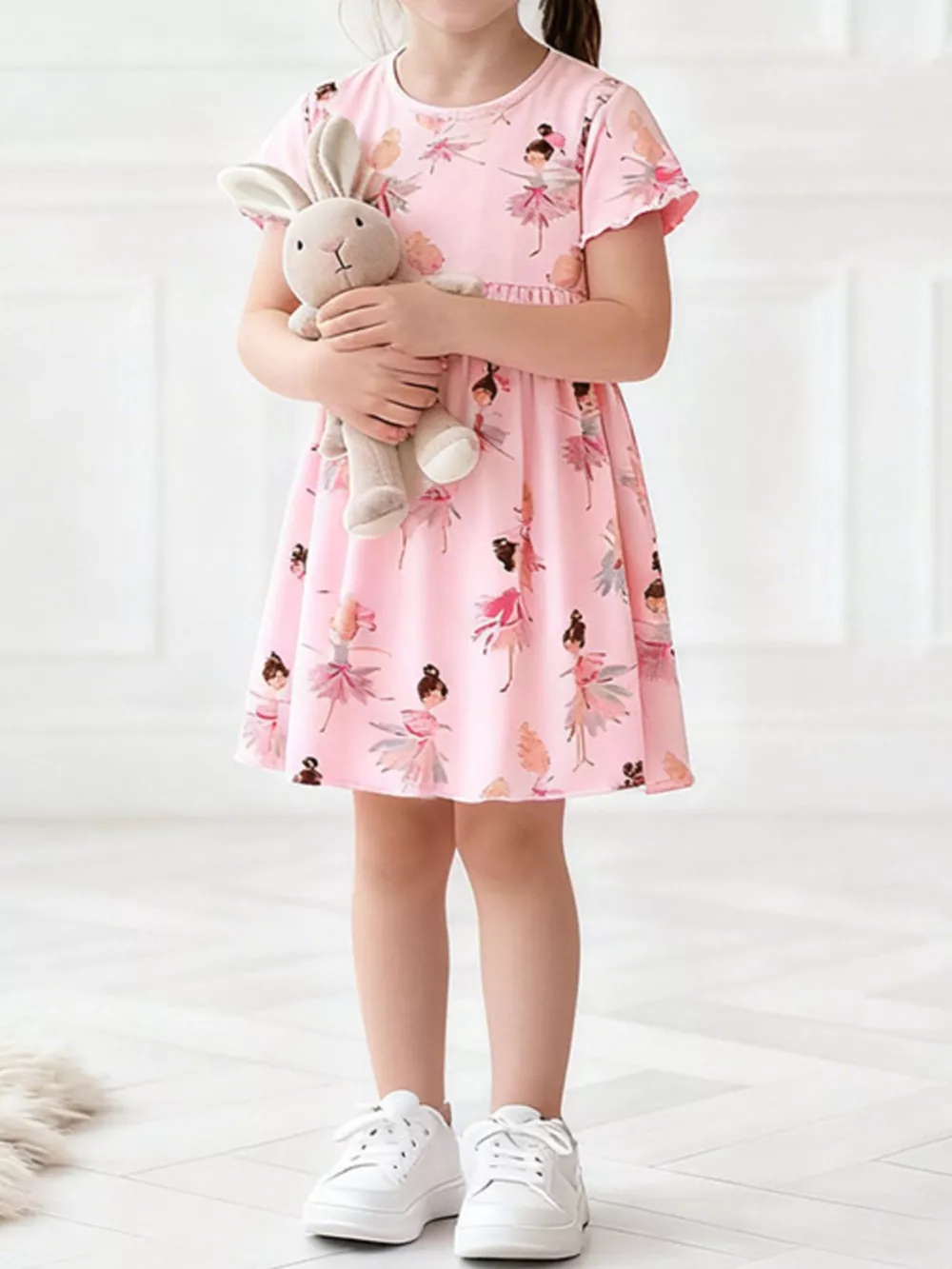 Children's Ballerina Print Short Sleeve Dress