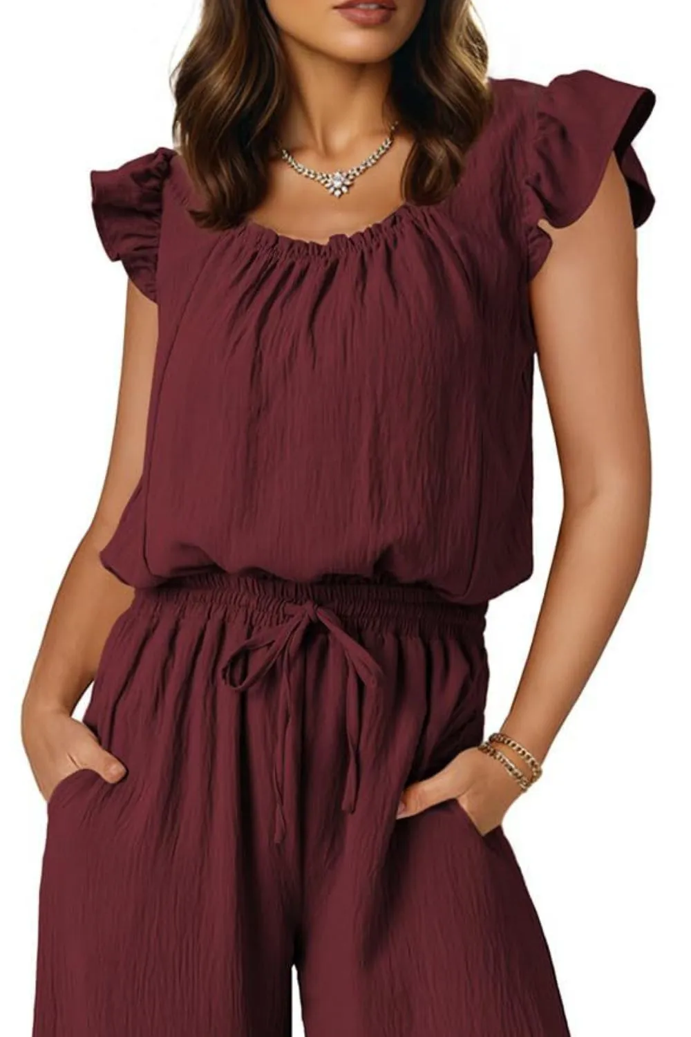 Ruffled Cap Sleeve Wide Leg Jumpsuit, image 5