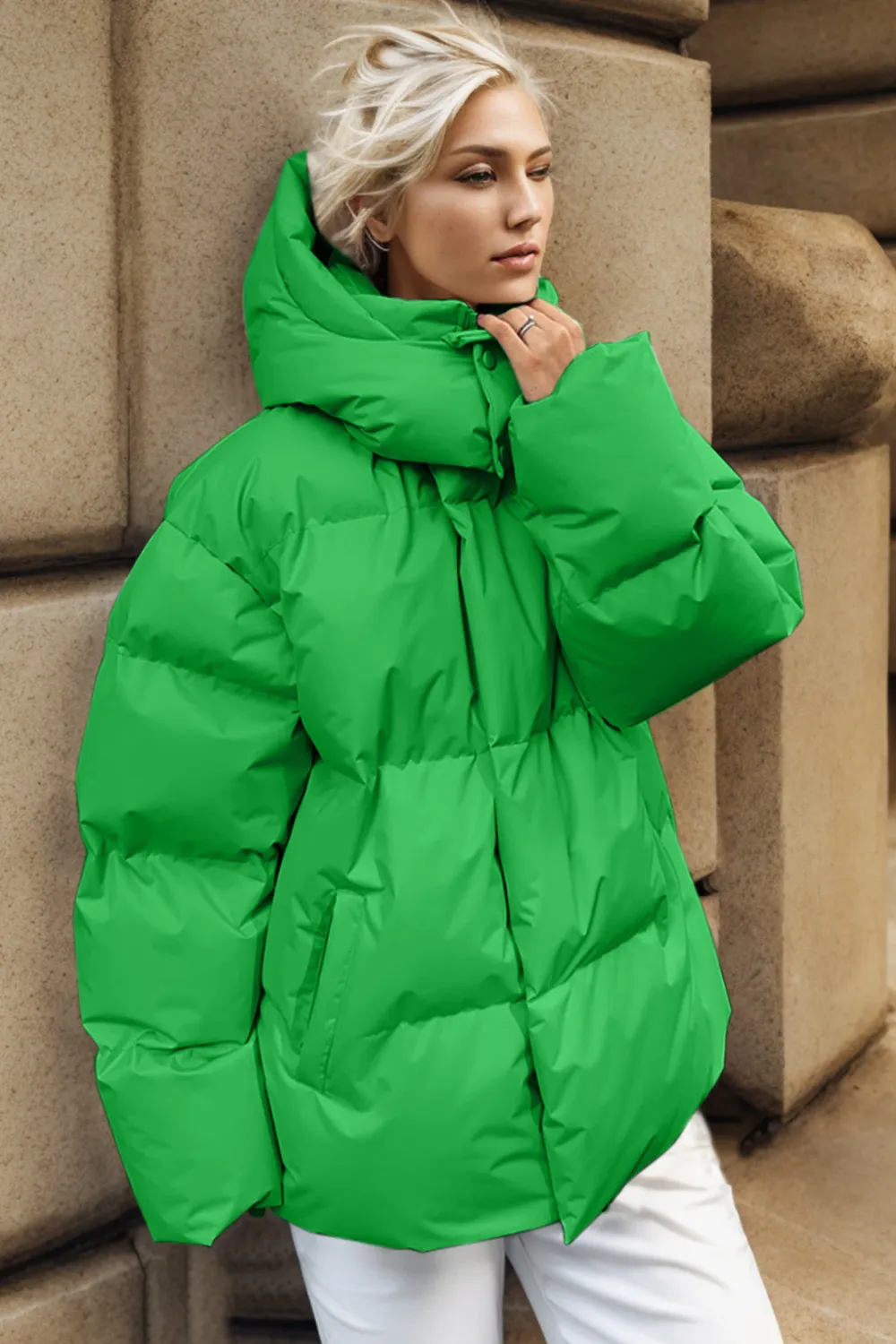 Pocketed Zip Up Hooded Puffer Jacket, image 20