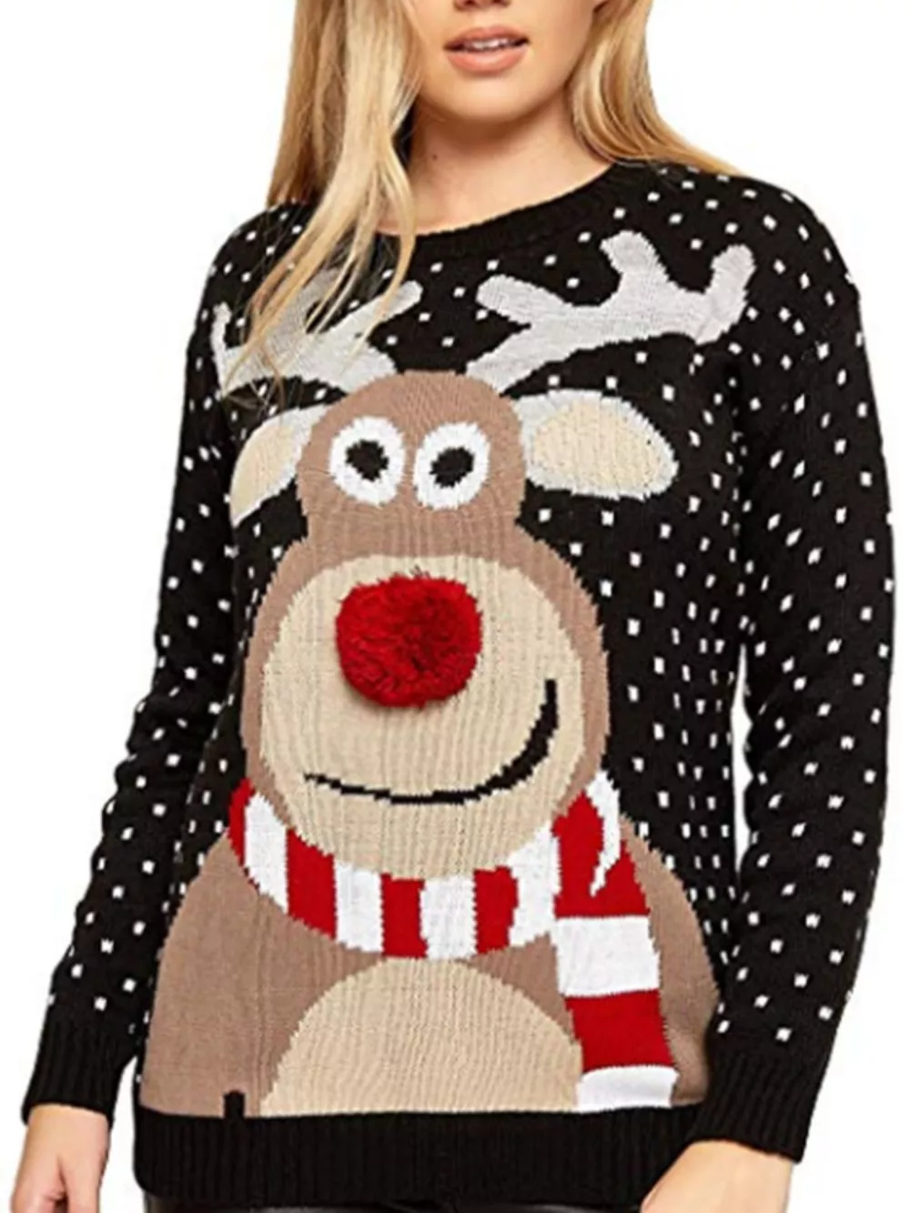 Christmas Reindeer Graphic Round Neck Sweater, image 5