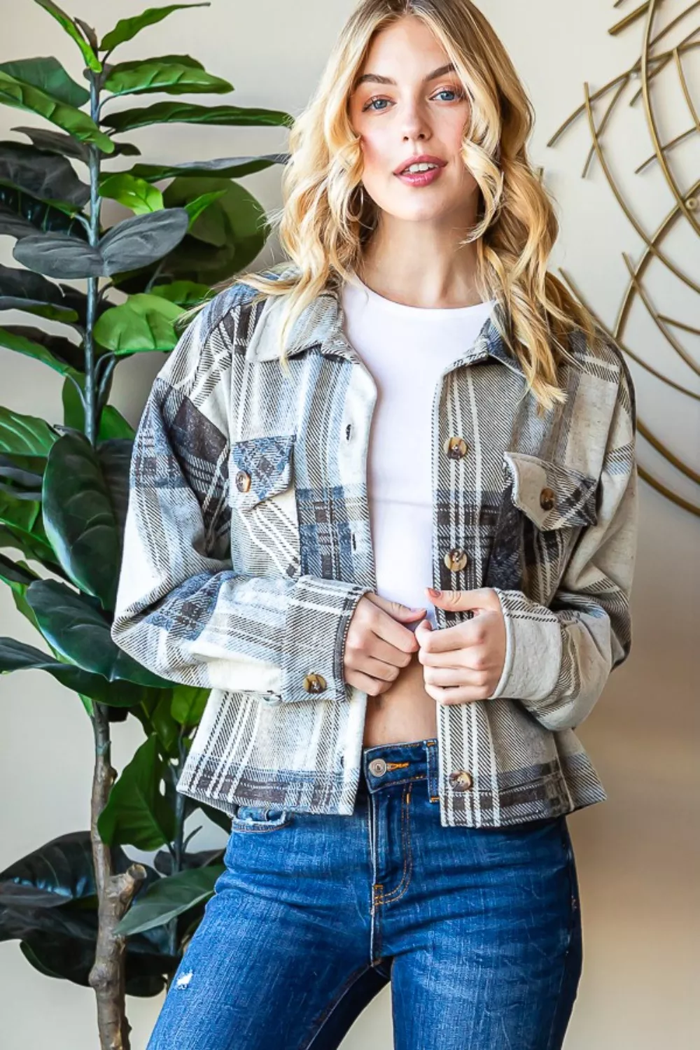 Plaid Button Up Long Sleeve Shacket, image 5