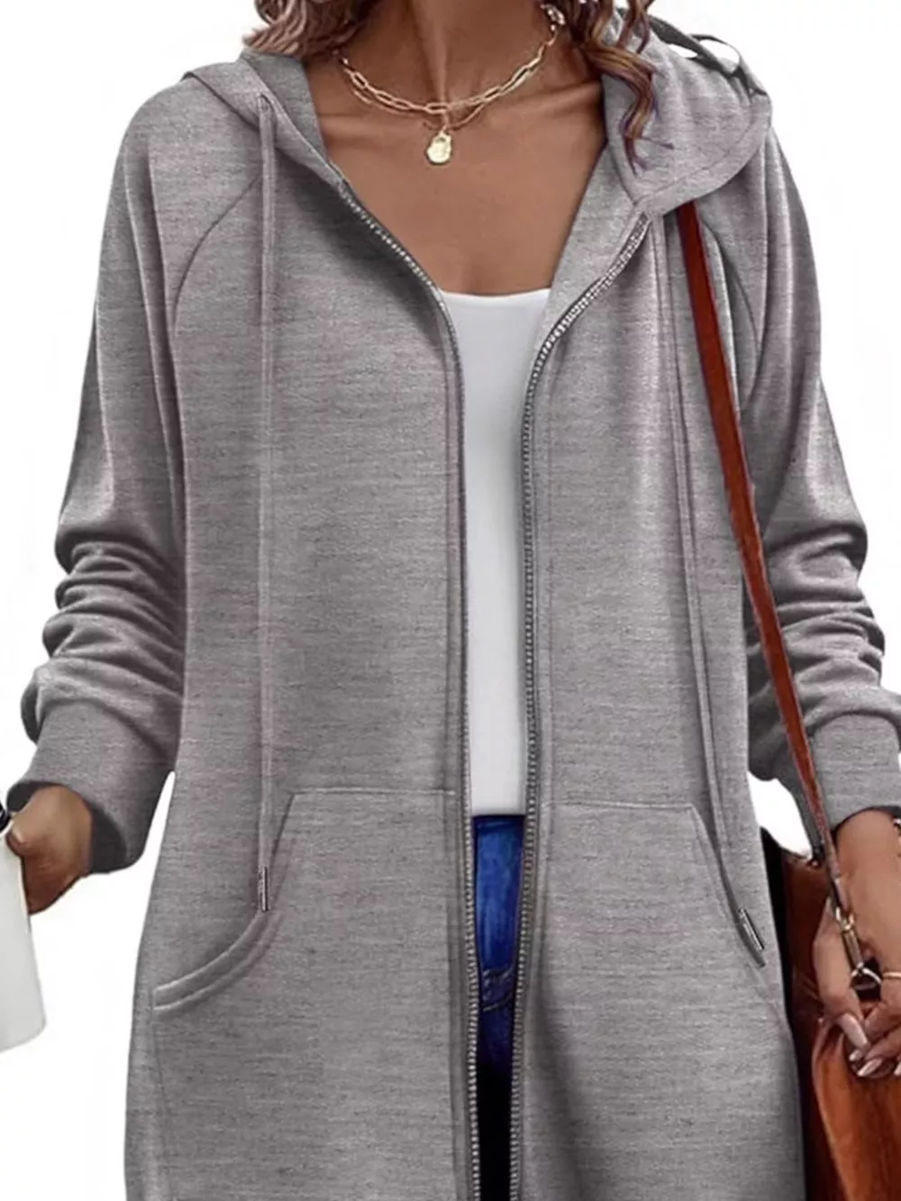 Casual Longline Zip-Up Hooded Outerwear, image 5