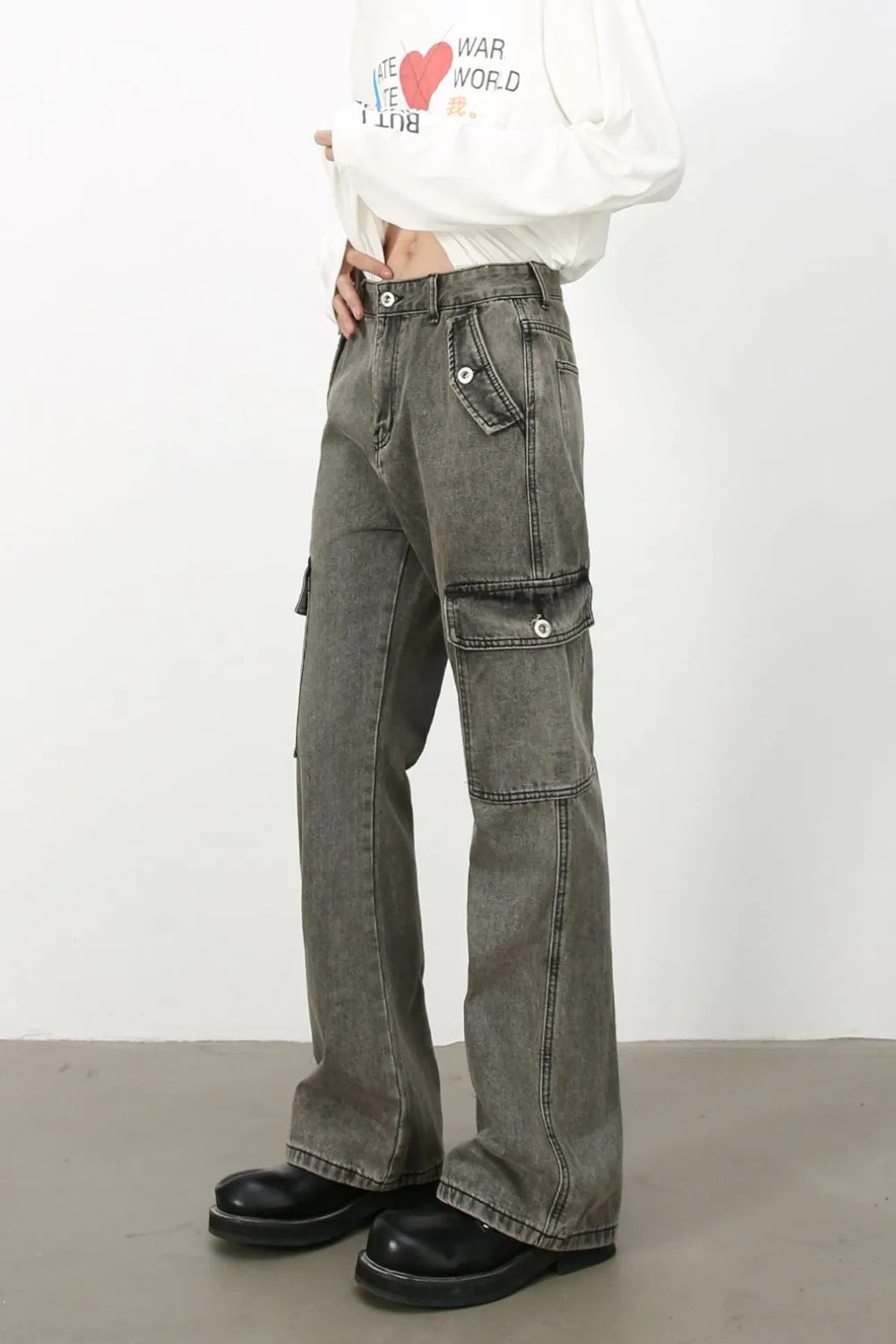 Men's Straight Leg Jeans with Cargo Pockets, image 3