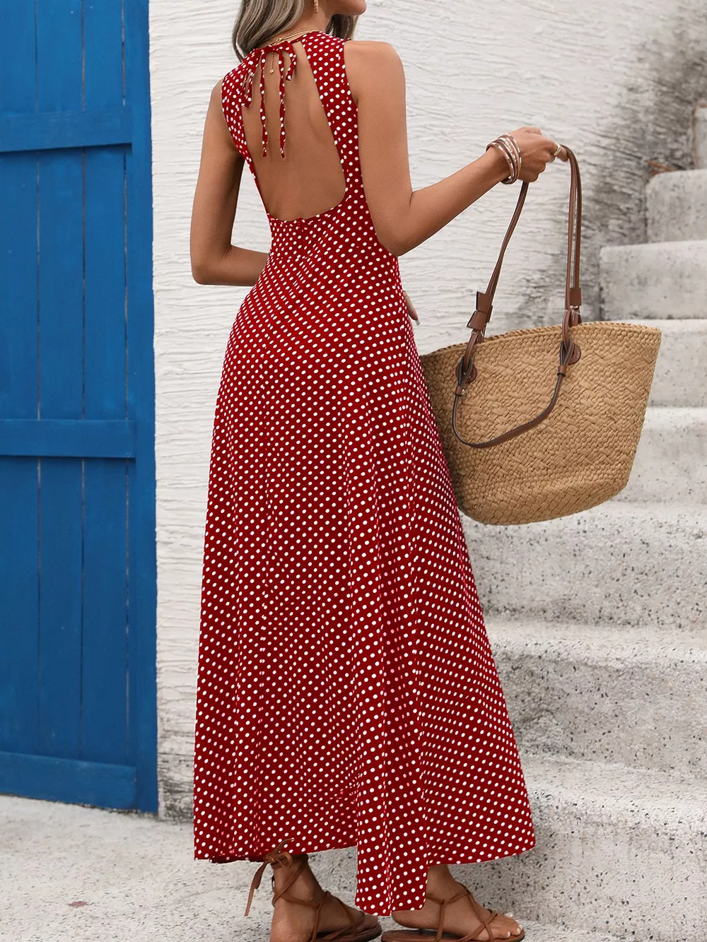 Sleeveless Polka Dot Maxi Dress, image 9