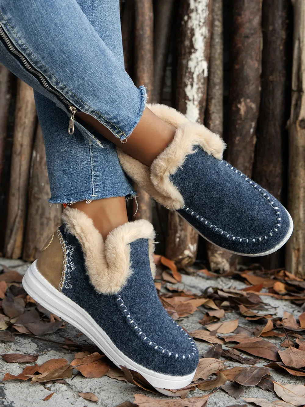 Furry Suede Round Toe Flat Sneakers, image 3