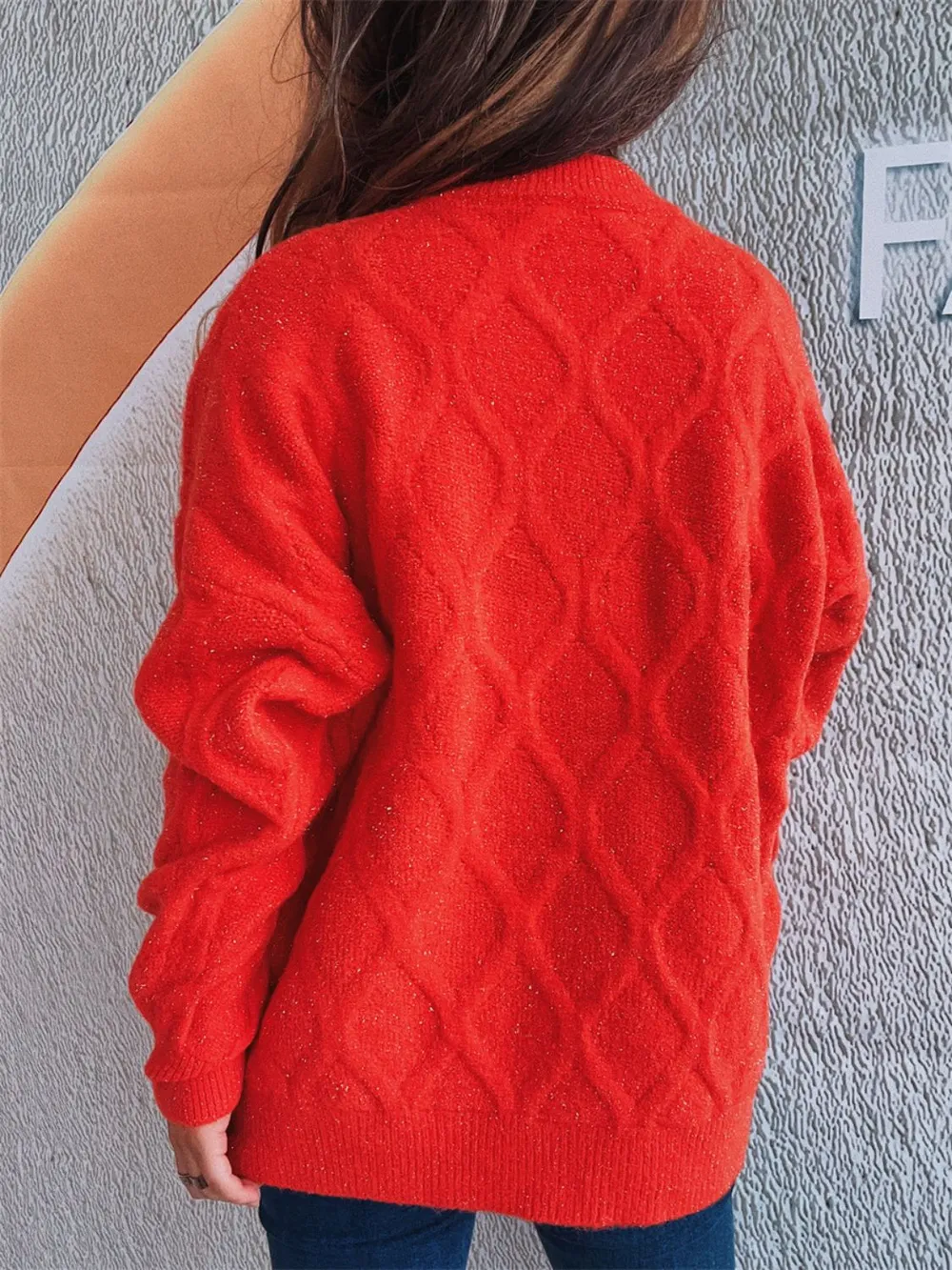 Diamond Round Neck Long Sleeve Sweater, image 21