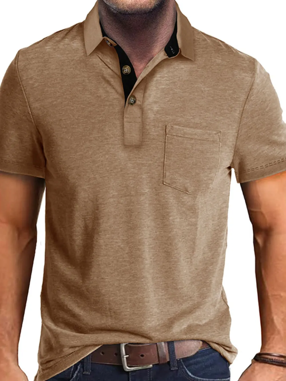 Men's Full Size Classic Heathered Pocket Polo Shirt Plus Size, image 2