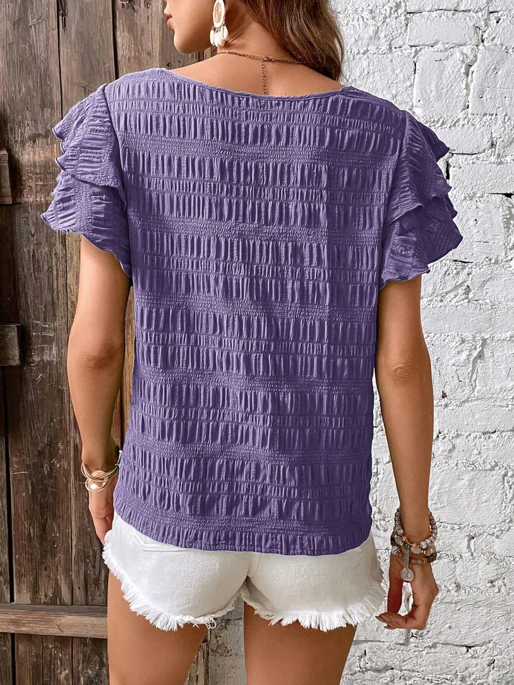 Round Neck Flounce Sleeve Blouse, image 5