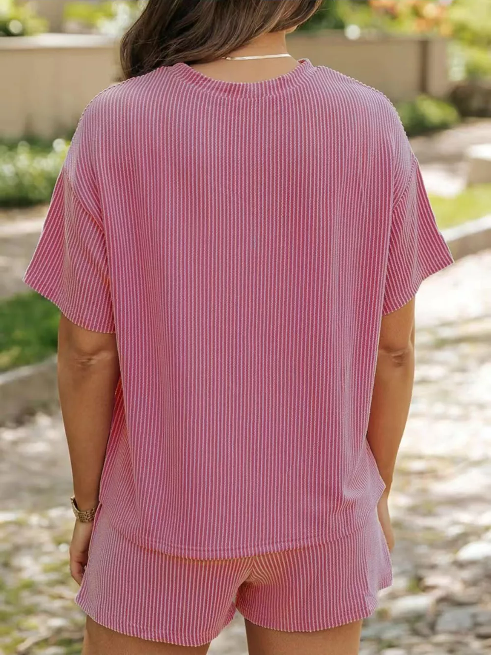 Full Size Ribbed Short Sleeve Top and Shorts Two-Piece Set Plus Size, image 2