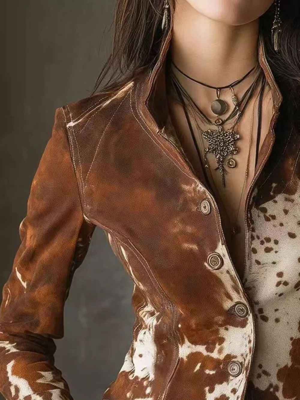 Cow Print Button Up Blazer, image 2