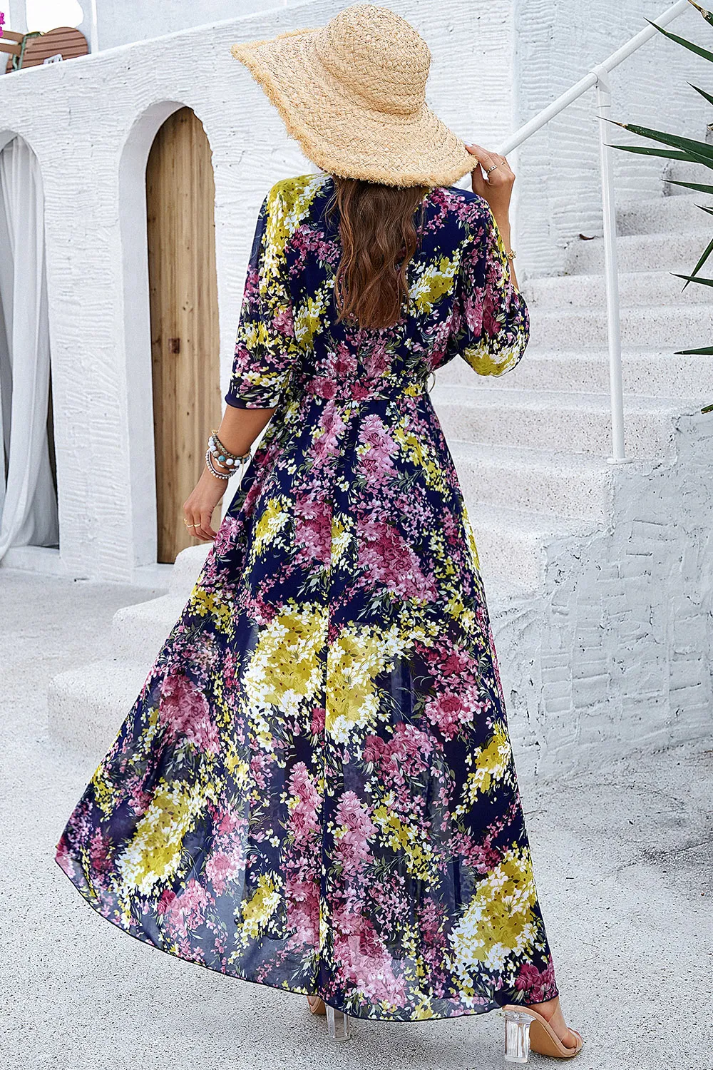 Printed Tied Half Sleeve Slit Dress, image 19