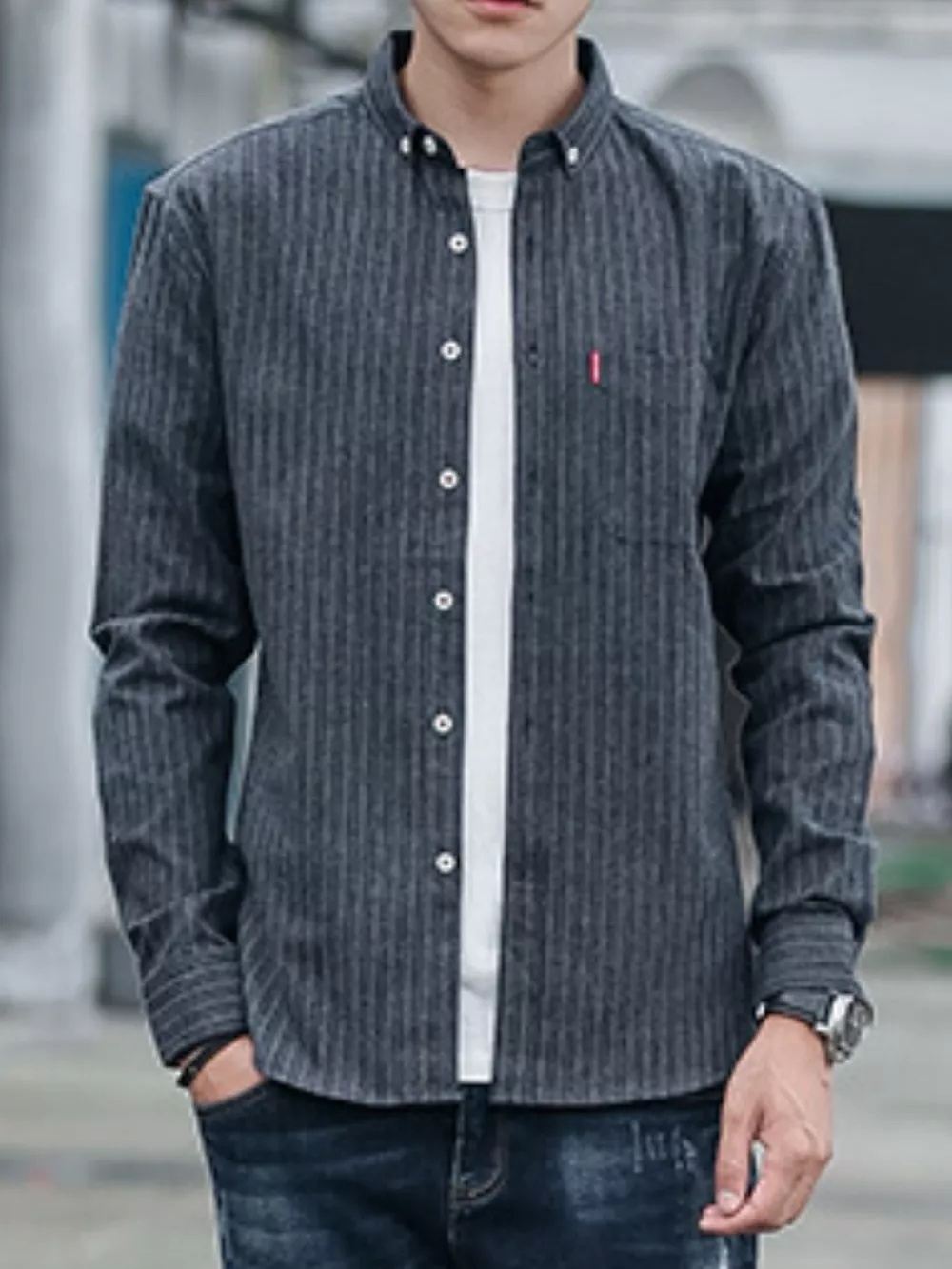 Men's Full Size Fleece Lined Striped Shirt Plus Size, image 5