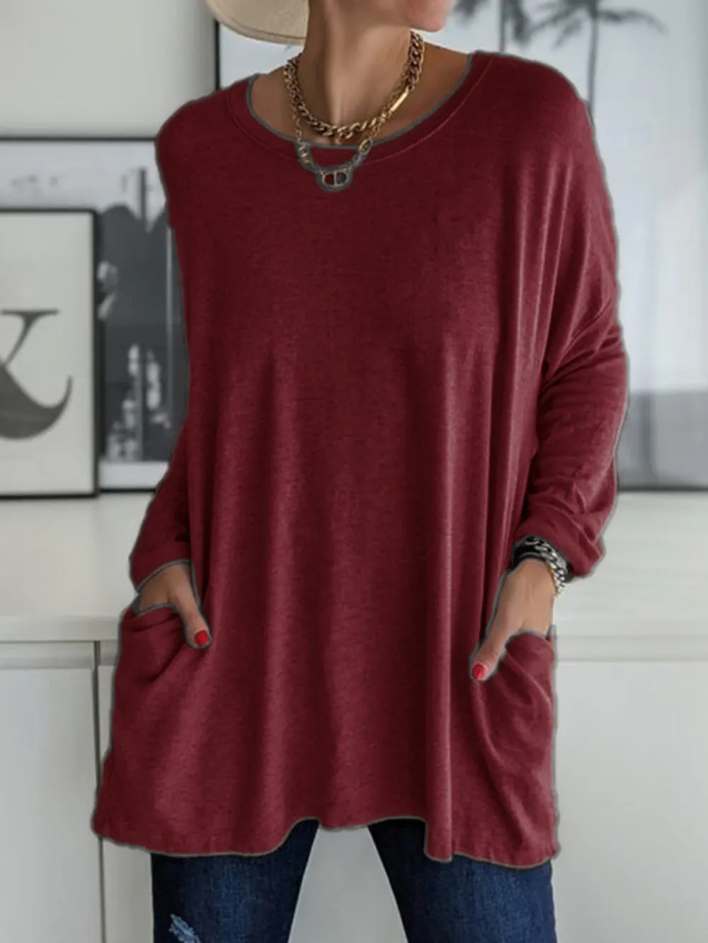 Full Size Round Neck Long Sleeve T-Shirt, image 9