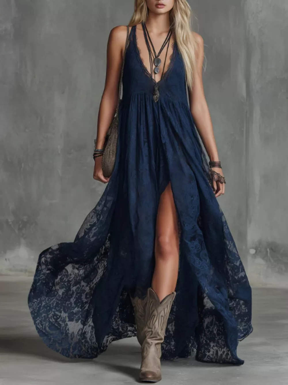 Lace Maxi Dress with High Slit, image 2