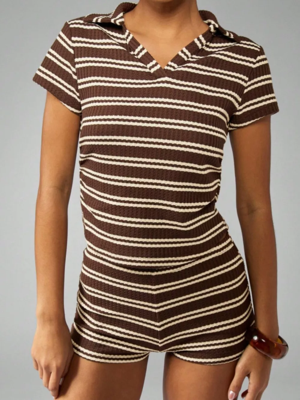 Striped Knit Short Sleeve Top & Shorts Set, image 4