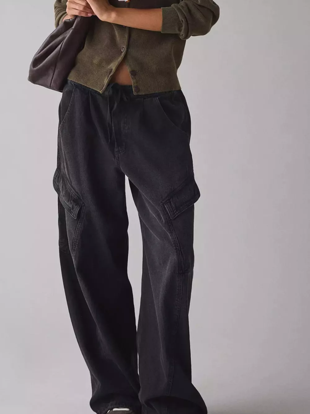 Drawstring Waist Cargo Jeans, image 3