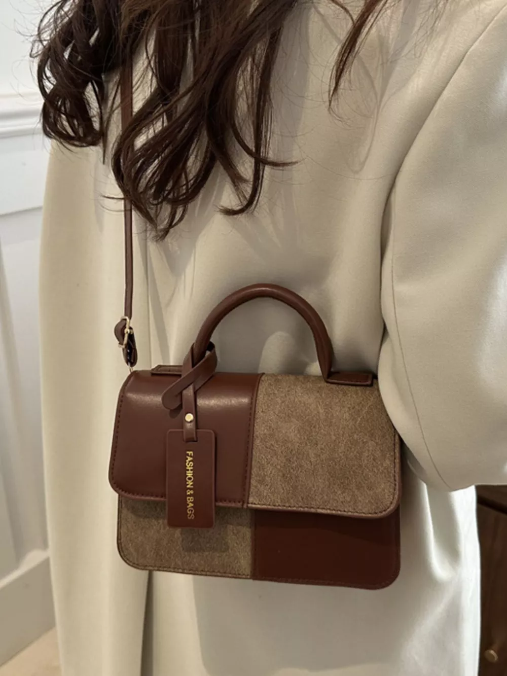 Color Block Flap Crossbody Bag with Top Handle, image 15