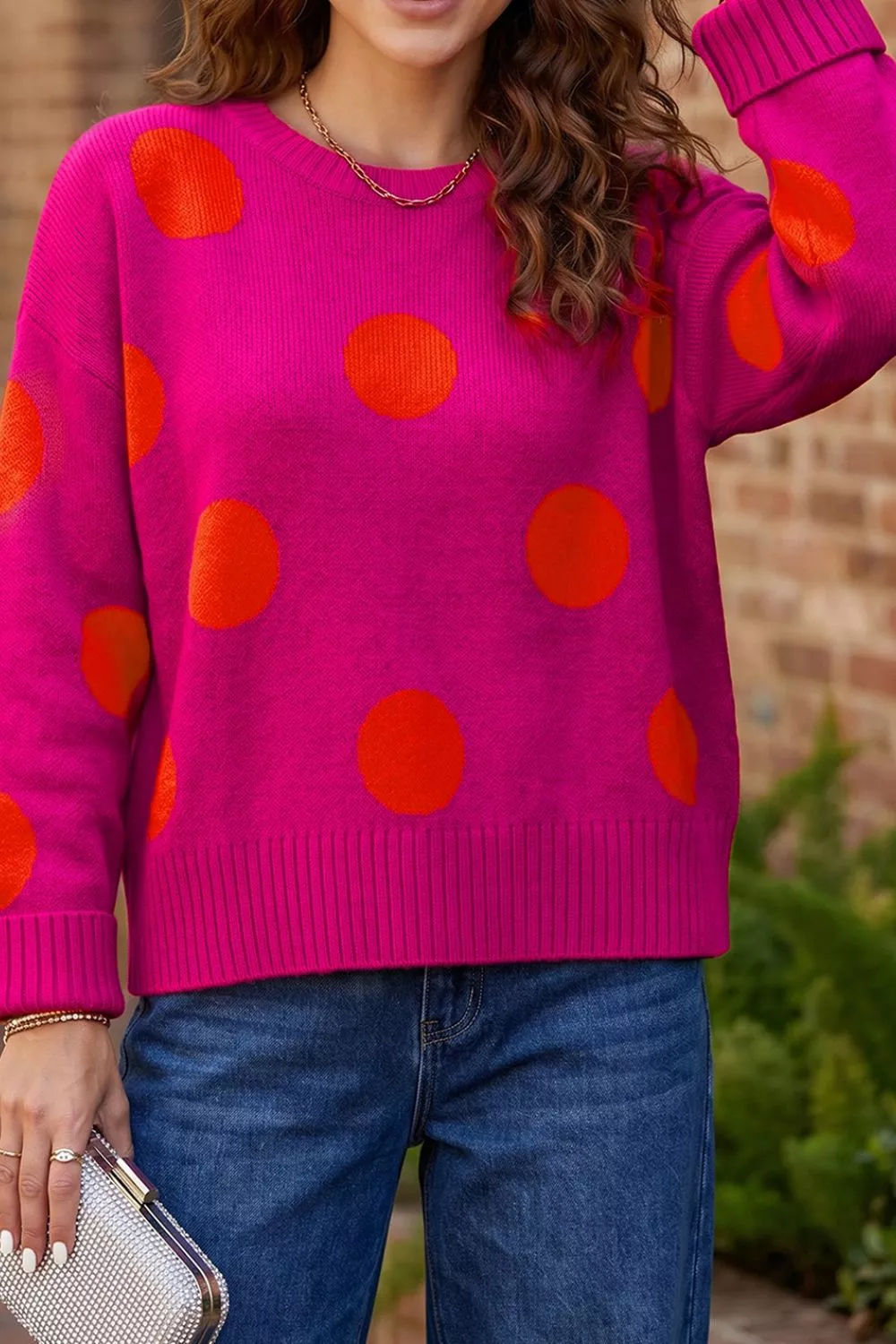 Polka Dot Round Neck Sweater, image 4