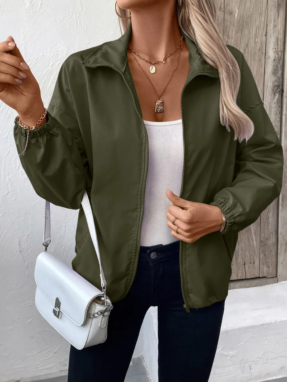 Pocketed Zip Up Long Sleeve Jacket, image 9