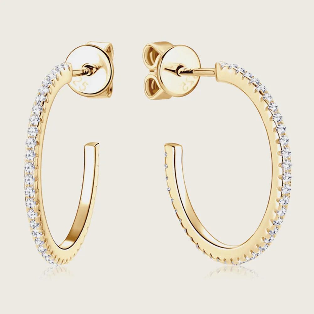 Inlaid Moissanite 925 Sterling Silver C-Hoop Earrings, image 2