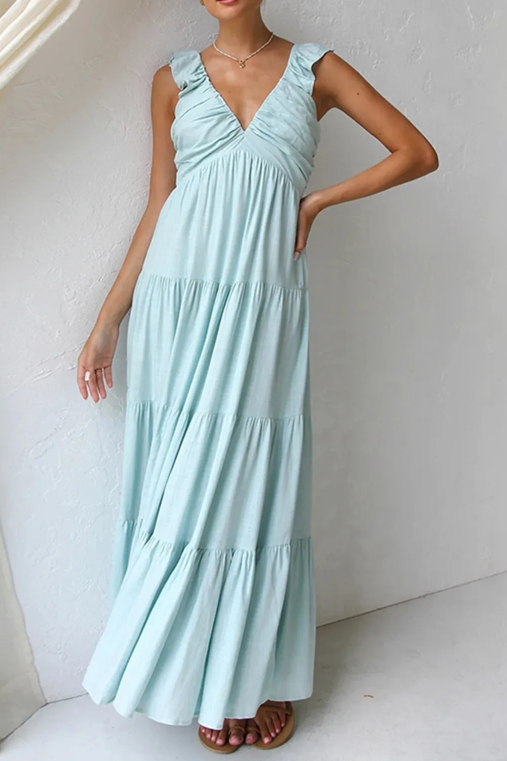 Ruffled V-Neck Tiered Dress, image 5